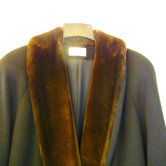 Vintage JOHN WEITZ Black Wool Brown Fur Collar Maxi Longline Sz Med/Large  12-14 - Picture 1 of 8